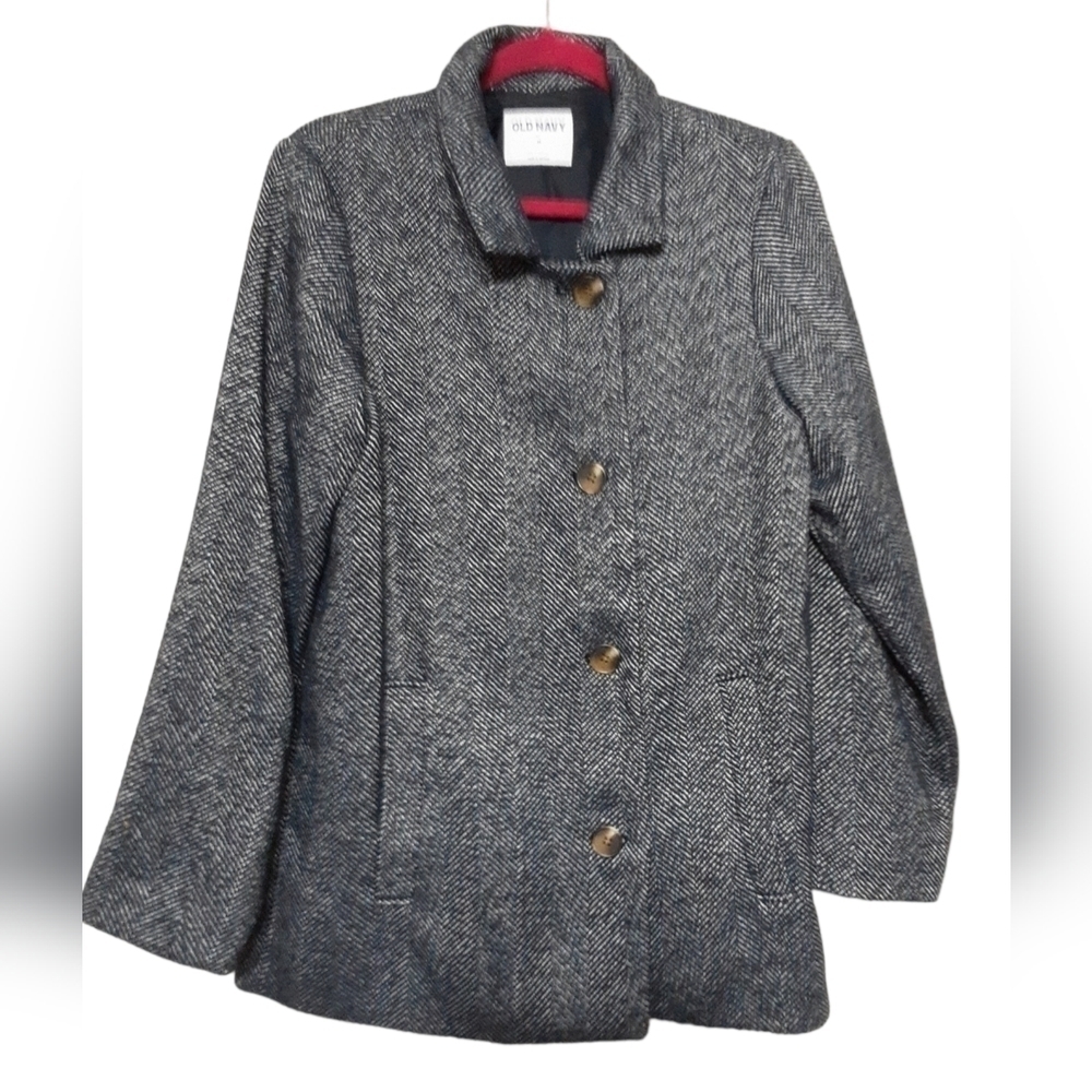Old navy women peacoat jacket blue textured  M wool blend comfy winter event
